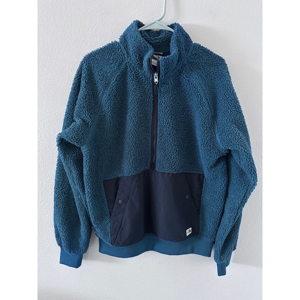 The North Face Sherpa Fleece Pullover Small Blue Quarter Zip Pocket cozy preppy